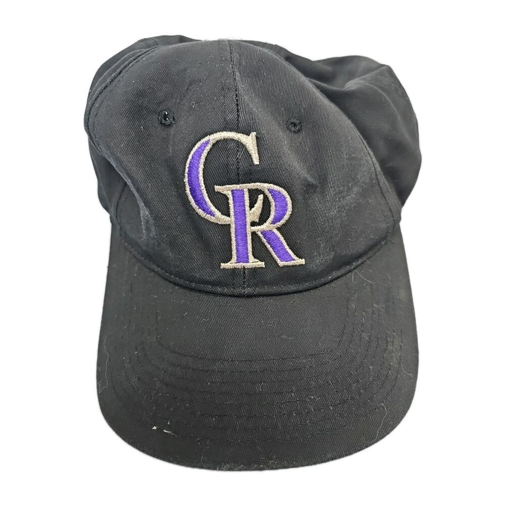 VINTAGE Colorado Rockies Outdoor Cap Snapback Hat MLB Baseball Black Purple Logo